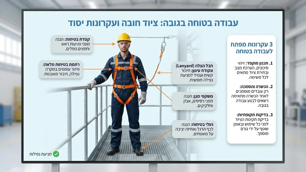 עובד מצויד ברתמת בטיחות במהלך הכשרת עובדים בגובה