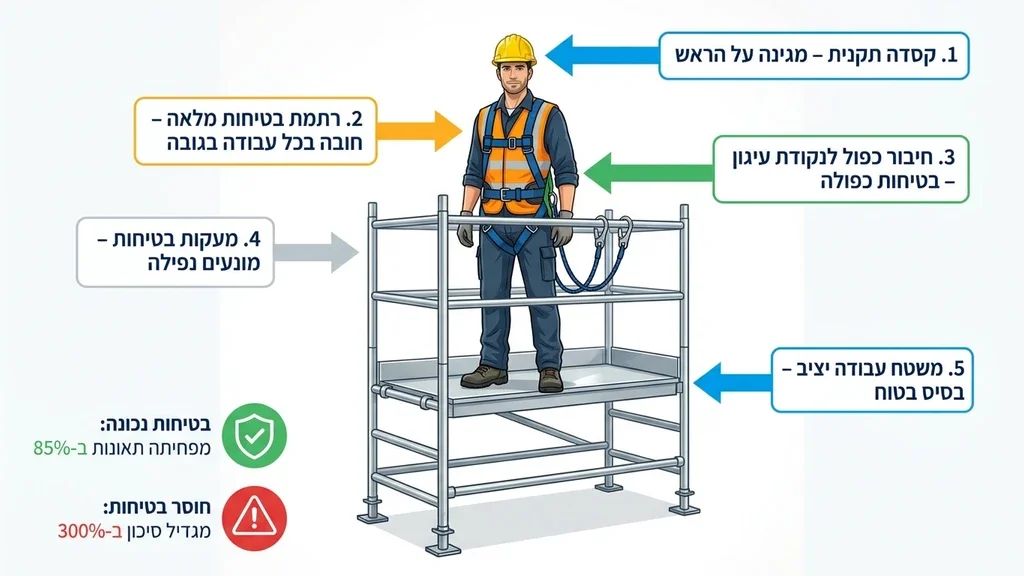 עובד עם אישור לעבודה בגובה על פיגום