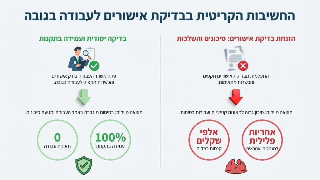 בדיקת אישור עבודה בגובה משרד העבודה מול פועל על גג
