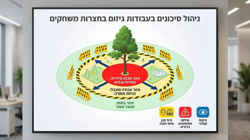 חצר גן ילדים מגודרת לצורך עבודות בטיחות